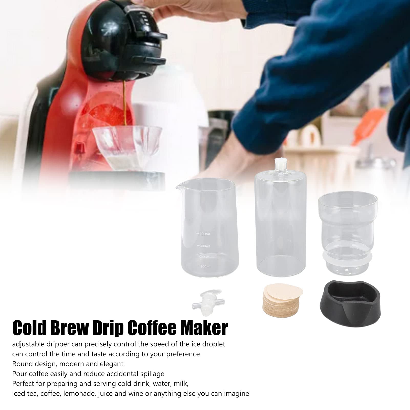 Gocciolatore per caffè Gocciolatore Regolabile per Birra Fredda Regolabile in Vetro Borosilicato da 400 Ml per gli Amanti del caffè Freddo