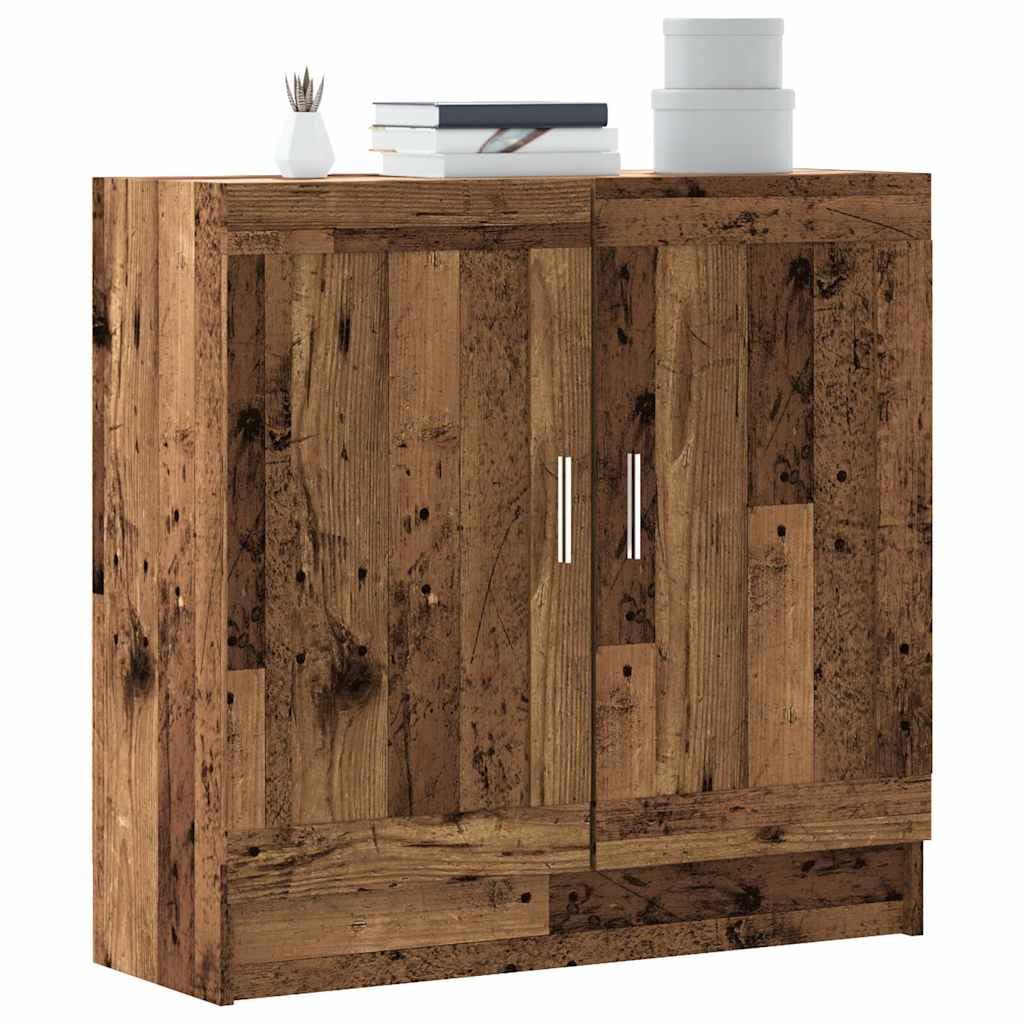 Regał na książki o wyglądzie starego drewna, materiał drewnopochodny, 82,5 x 30,5 x 80 cm, z 2 drzwiami, do salonu, biura, pokoju dziecięcego, uniwersalny regał stojący jako ścianka działowa i