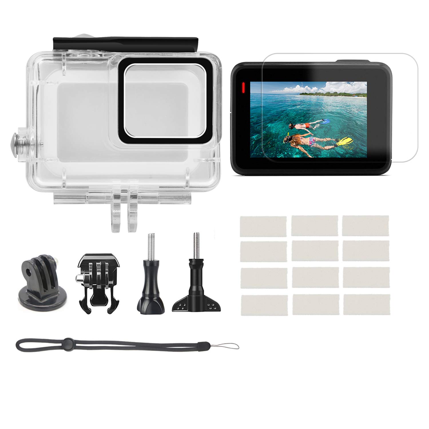 Snado Underwater Housing Case, Diving Protective Housing Shell 45mm with Bracket Kit Accessories Compatible for GoPro Hero 7 White & Silver Action Camera