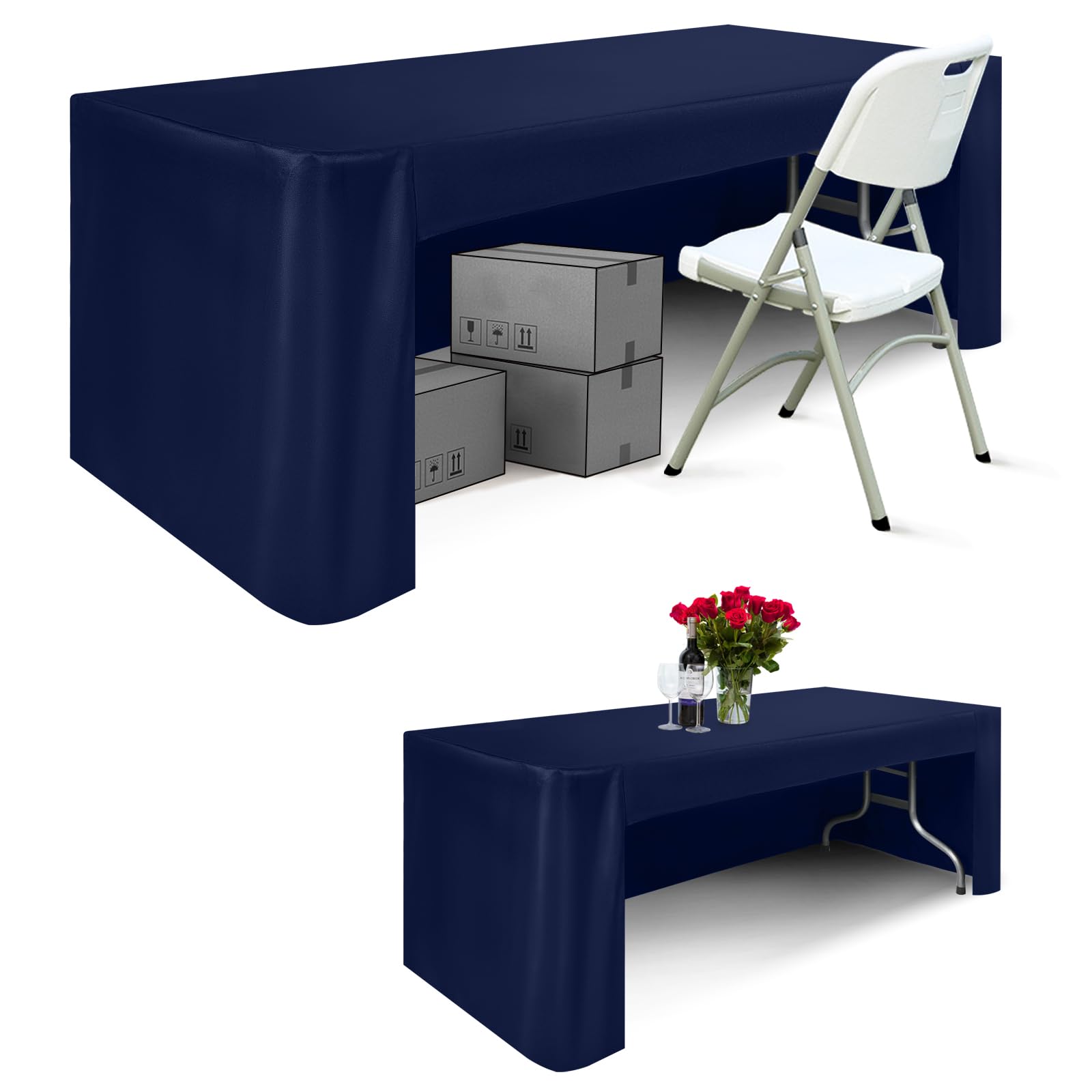 ABCCANOPY 2PCS 6 FT Rectangle Tablecloth Table Cover for Rectangular Tables Washable Polyester Banquet Buffet Parties Holiday Dinner Wedding Meeting Navy Blue