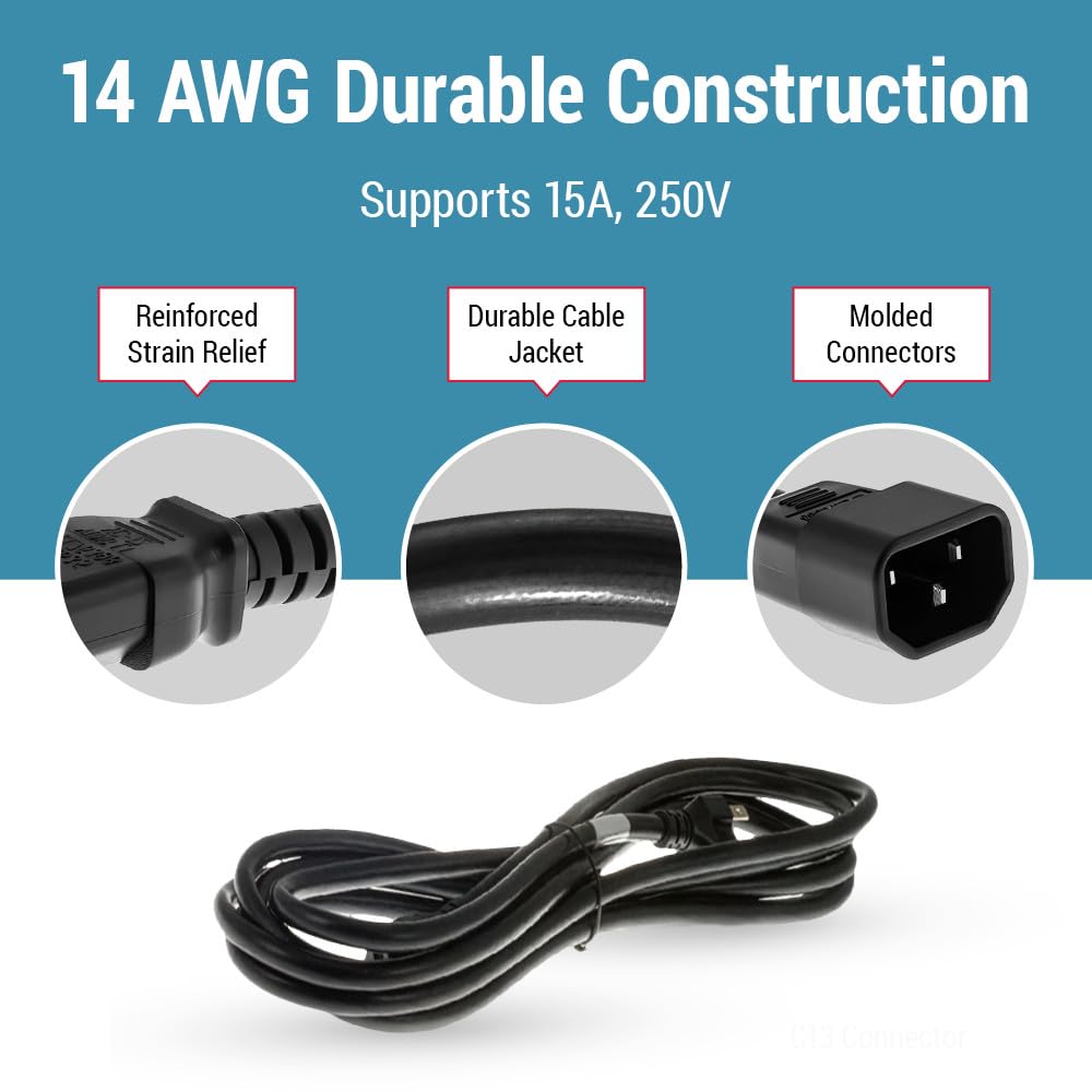 CablesAndKits 3-bolcowy przewód zasilający (3 stopy) - 15 A/250 V, 14 AWG - C13 do C14, (IEC-60320-C13 do IEC-60320-C14) - Wytrzymały przewód zasilający do sieci i centrów danych