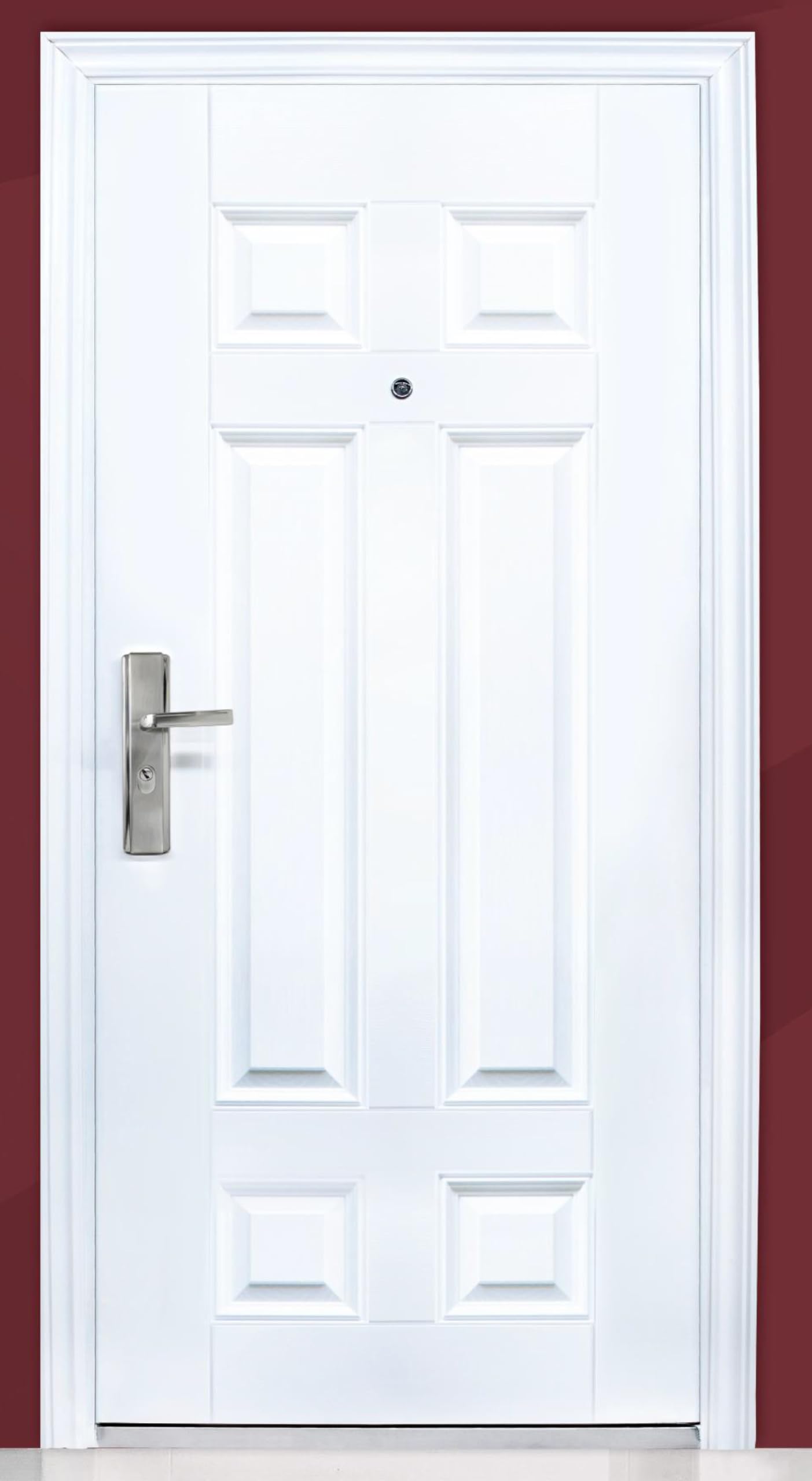 Portone Blindato Design Moderno E Semplice Porta Blindata 90x197 Bianca Con Maniglia In Acciaio Inox Anta Telaio Guarnizioni Spioncino E Due Chiavi P7 (Apertura interna sx)