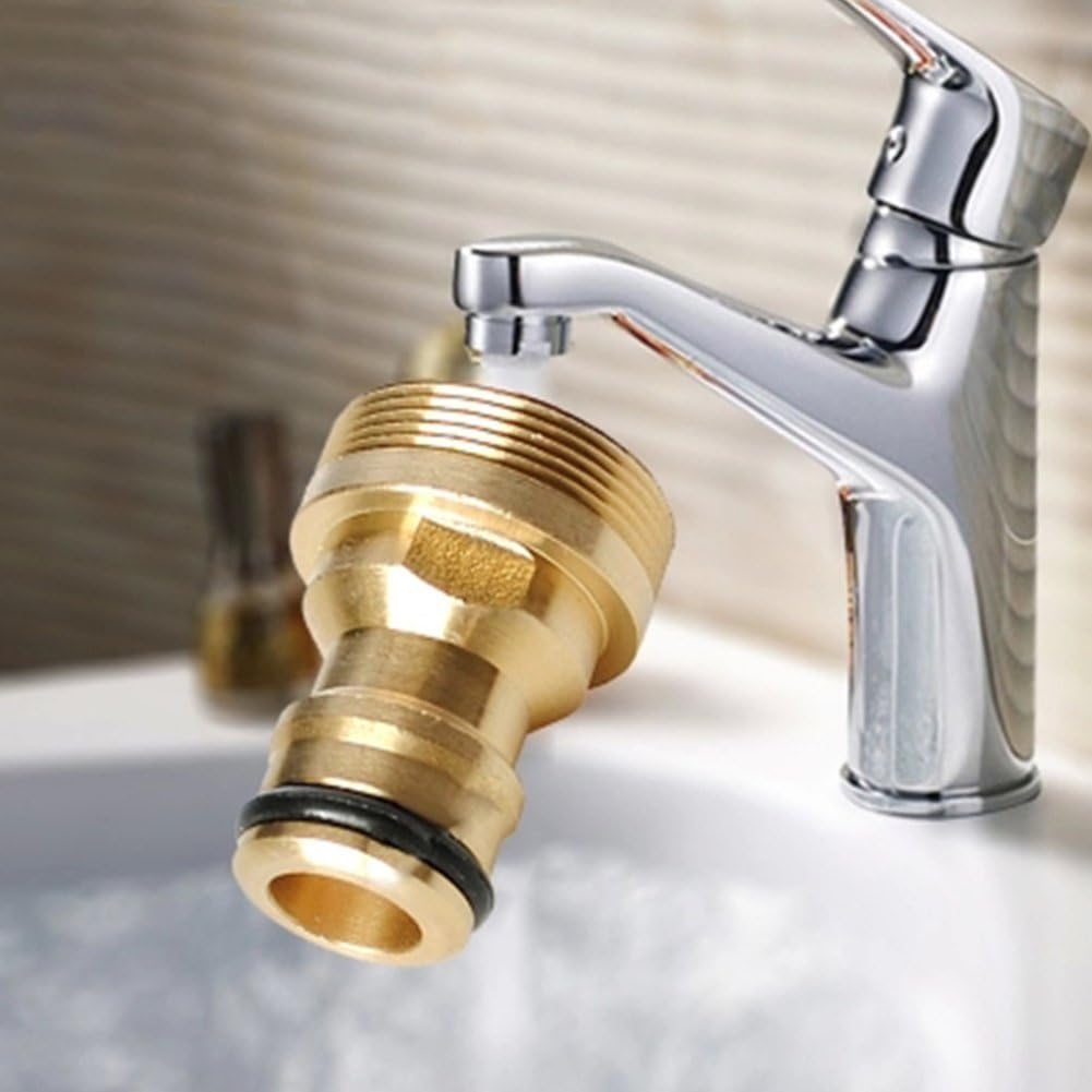 GEZICHTA Copper Brass Water Hose Faucet Tap Connector Fitting, Pipe Washing Machine Conversion Accessories(Gold)
