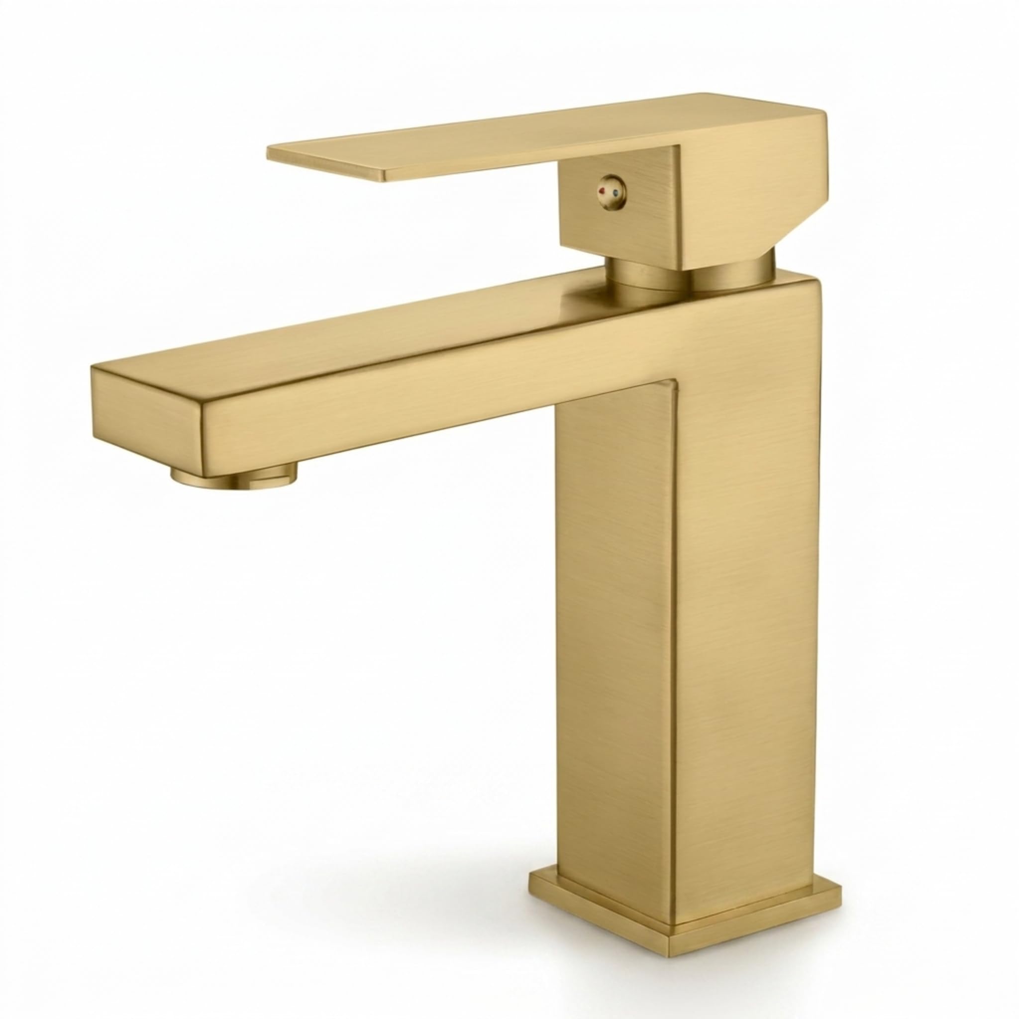 VALAZ Rubinetto Bagno Lavabo Dorato Spazzolato Protezione PVD | Miscelatore Lavabo Bagno Acqua Fredda e Calda, Risparmio Acqua | Installazione Facile | Ottone, Inossidabile, Quadrato, Serie Segura
