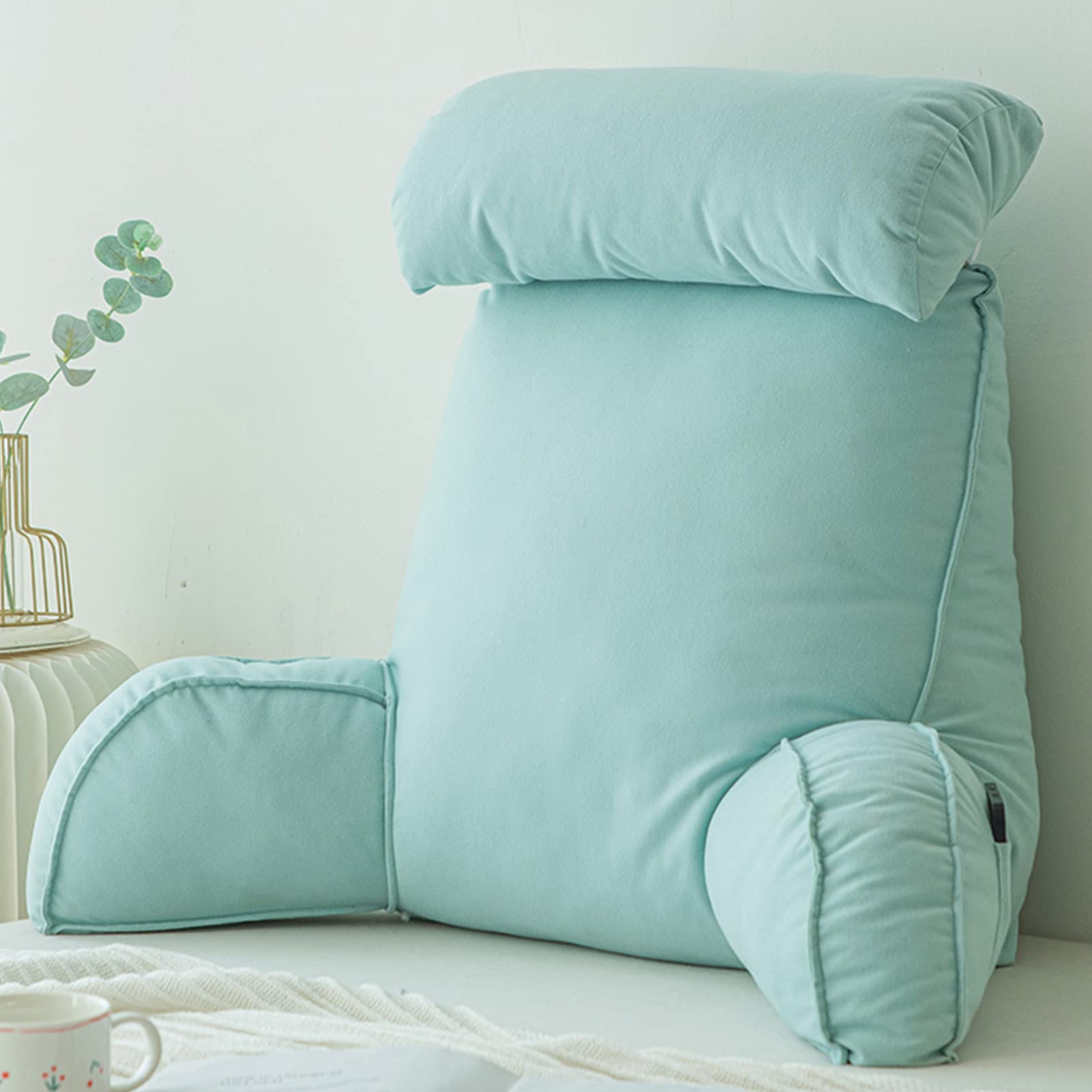 COYEUX Reading Pillow For Bed,Back Support With Arm Rests/Memory Foam,Lumbar Support CushionWith Neck Pillow,Perfect For Sitting,Reading,Gaming,75×40×58cm(with headrest)