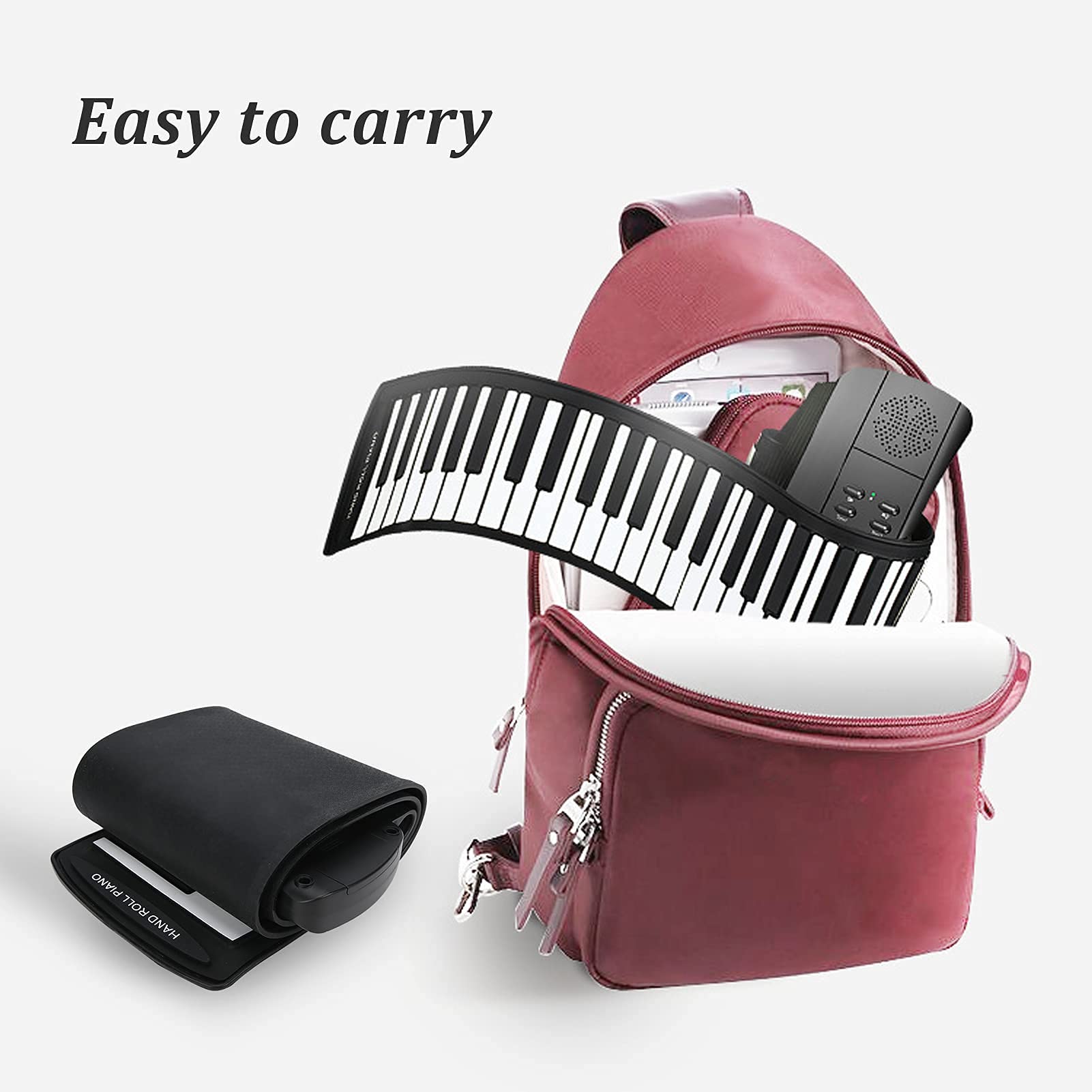 Hand Roll Piano, 61 Tasten Faltbares Silikon Roll Up Piano Wiederaufladbares Elektrisches Keyboard Musikinstrument mit Aufnahmefunktion