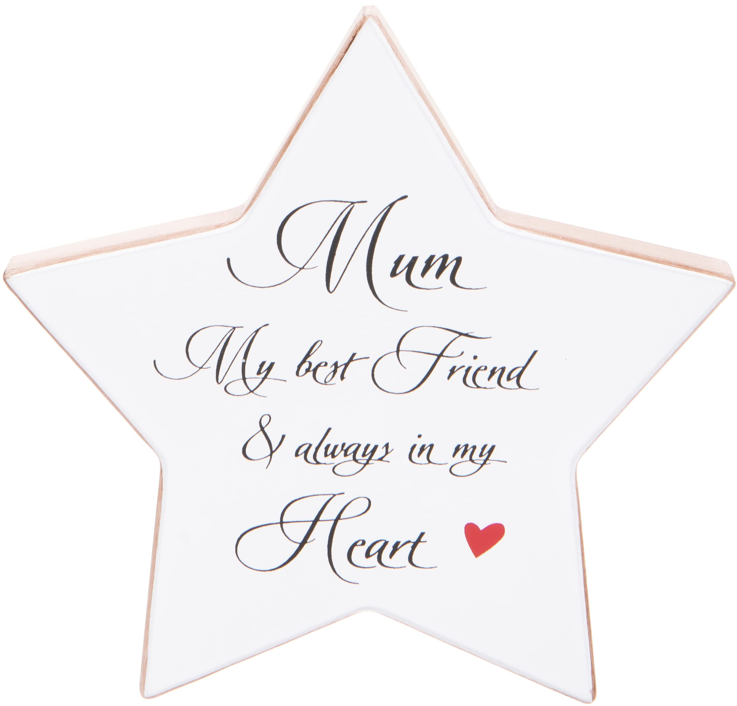Mum Star Shaped Gift Plaque, 16x16cm, White Wood Home Ornament Sentimental Verse