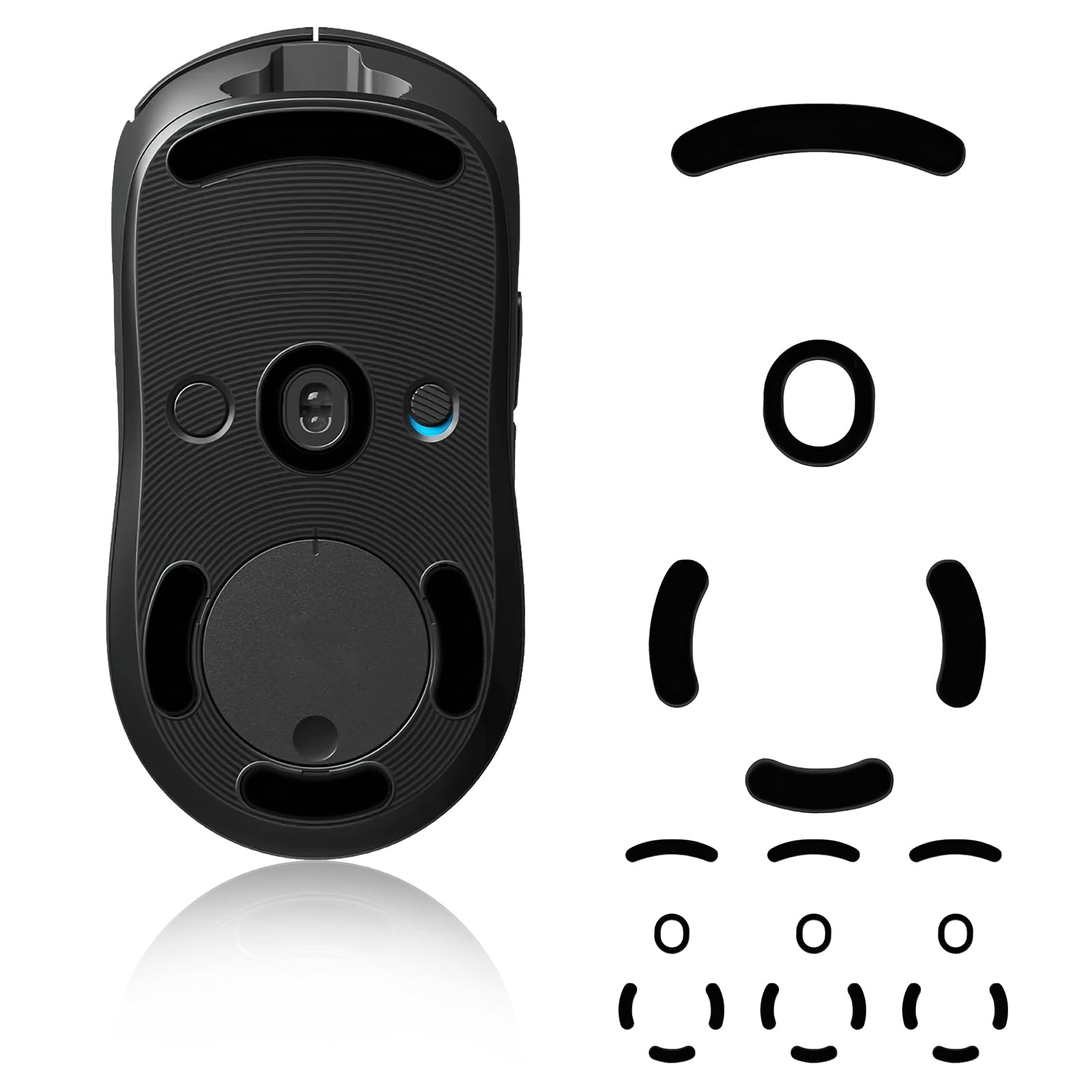 3 - Almohadilla para ratón compatible con Logitech G Pro Wireless Gaming – Pie de ratón de repuesto autoadhesivo de goma suave – Propiedades de deslizamiento perfectas para el juego (Negro)