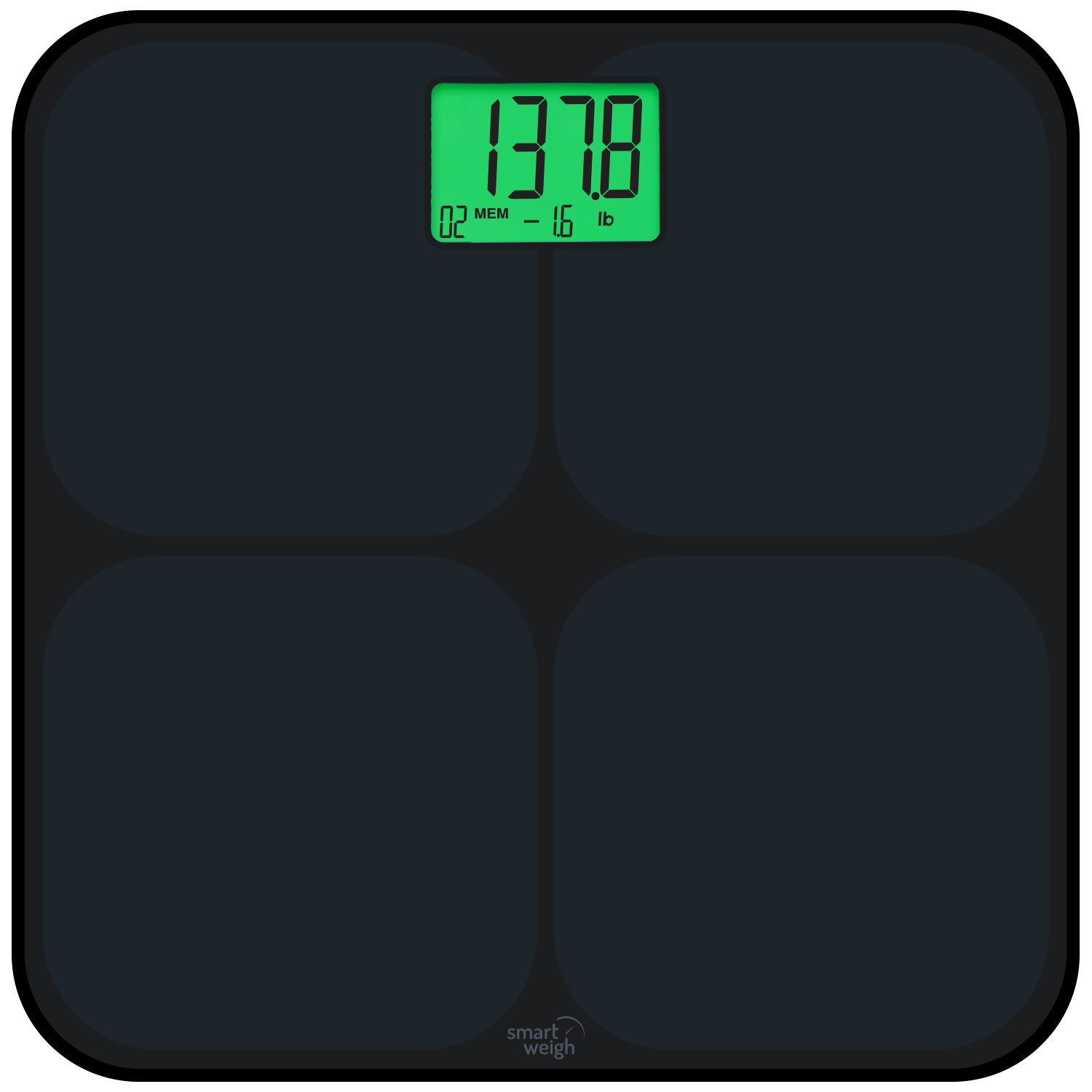 Scale display showing green for weight loss