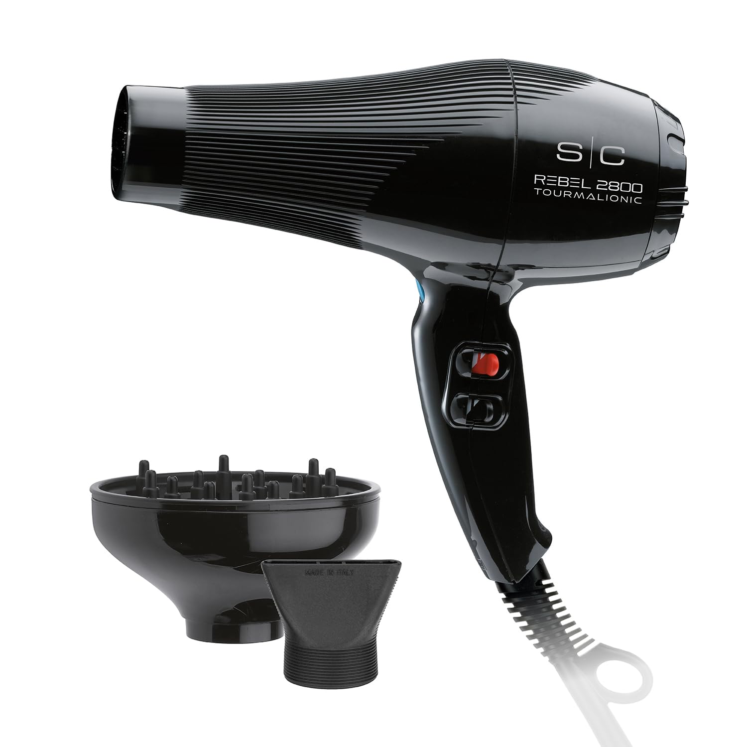 Ionen-Haartrockner Professionell Stylecraft Rebel 2800 | 2800W Haartrockner mit Tourmalionic-Technologie | Diffusor und Konzentrator Inklusive | Rutschfest | Made in Italy
