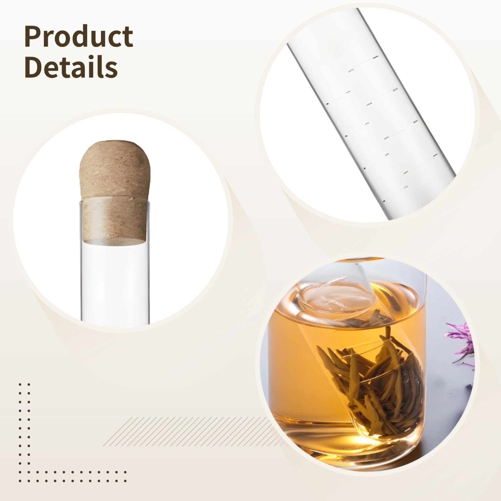 Lot de 6 infuseurs à thé en verre avec bouchon en liège, filtre réutilisable pour thé en feuilles longues, tisanes et fleurs, pour tasse, mug et théière, nettoyage facile