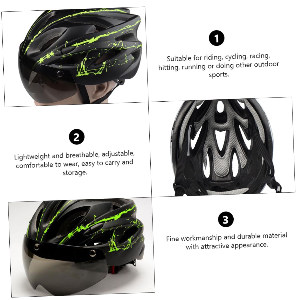 Casco de Bicicleta con Gafas Magnéticas, Transpirable, Pc, Negro