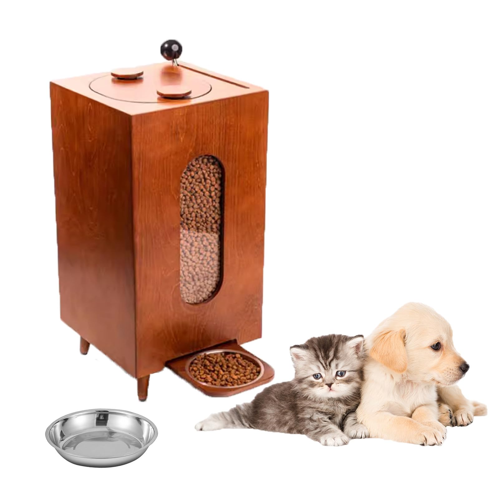 MNOIINM Wooden Elevated Pet Feeder, Can Store 10Kg Dog Food, with Stainless Steel Bowl Pet Dining Table Comfortable Feeding Station,A-S