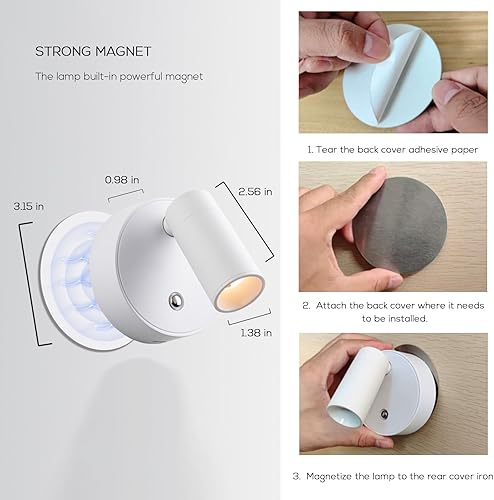Miniatura 5 de Luzden Antorcha de carga tipo C, luz nocturna, luces LED de lectura, ajuste de brillo, rotación magnética de 350, control táctil, lámparas para