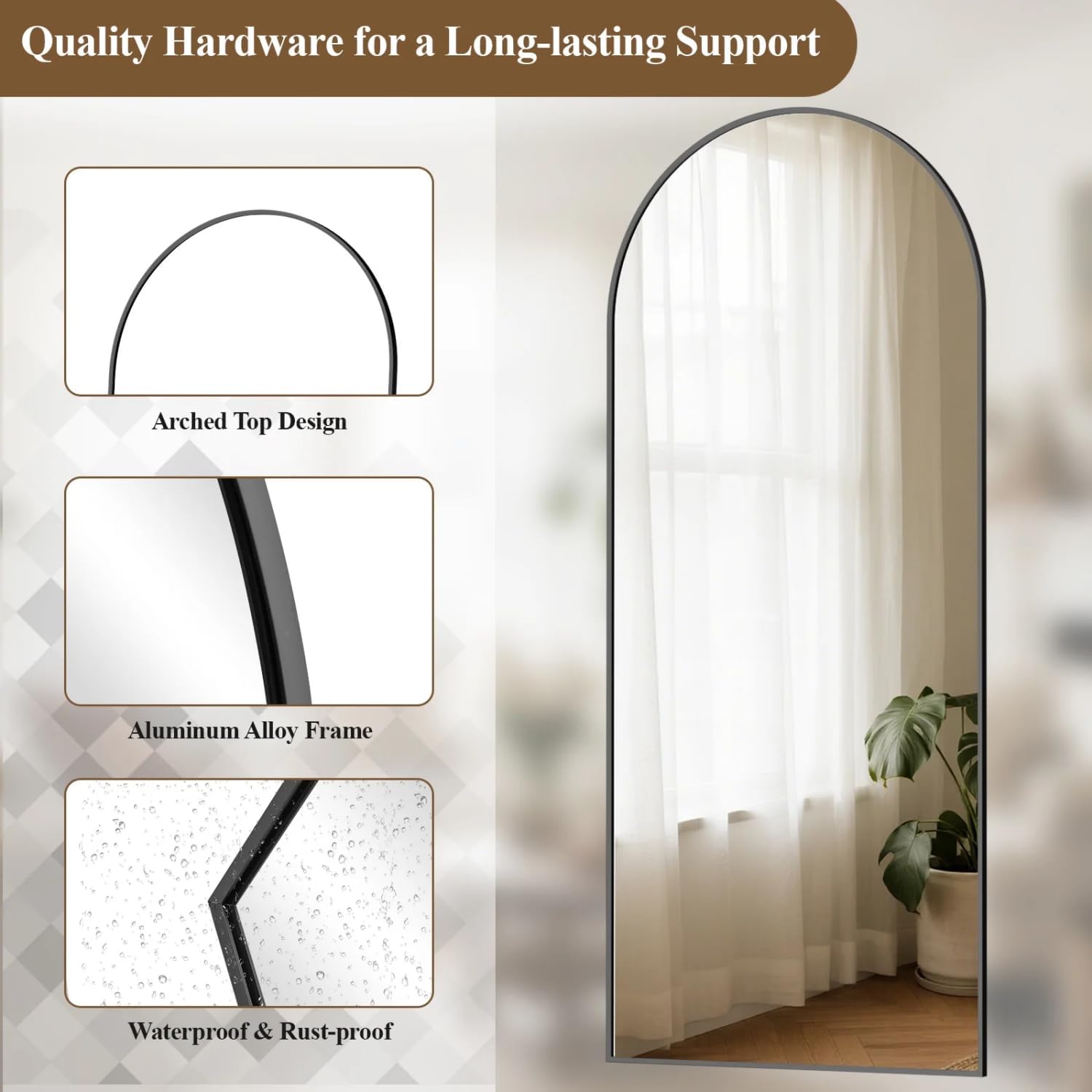 71"x26" Arched Full Length Mirror Floor Mirror Full Body Standing Mirror, Black