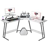 L Shaped Gaming Desk Computer Corner Desk PC Gaming Desk Table with Large Monitor Riser Stand for Home Office Sturdy Writing Workstation &lpar;Classical White&comma; 51 Inch&rpar;