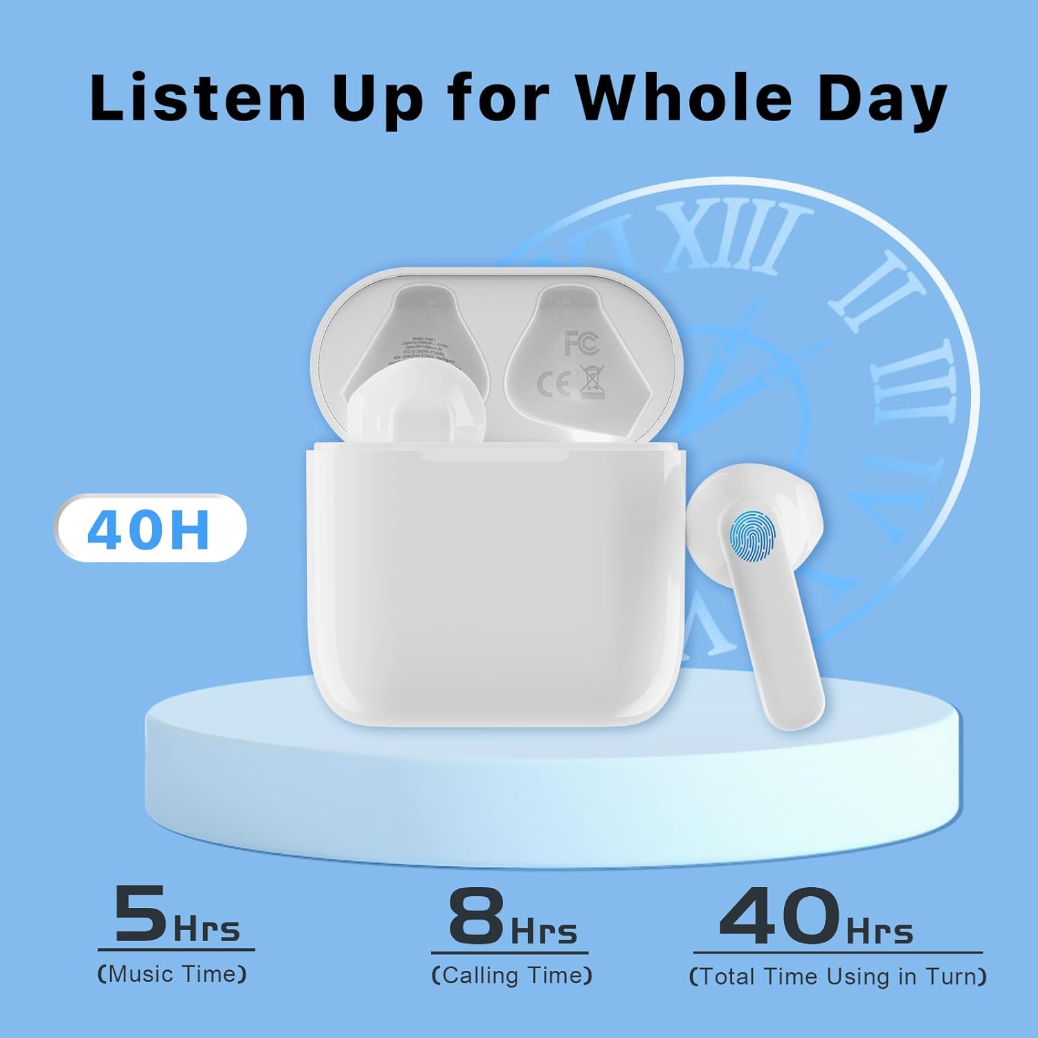 NOBIS N3601 Wireless Earbuds, Intelligent Noise Cancelling, 40H Max Playtime, Touch Control, Earphones Compatible with iPhone and Android, Idea for Listening Music and Phone Calls - Image 3