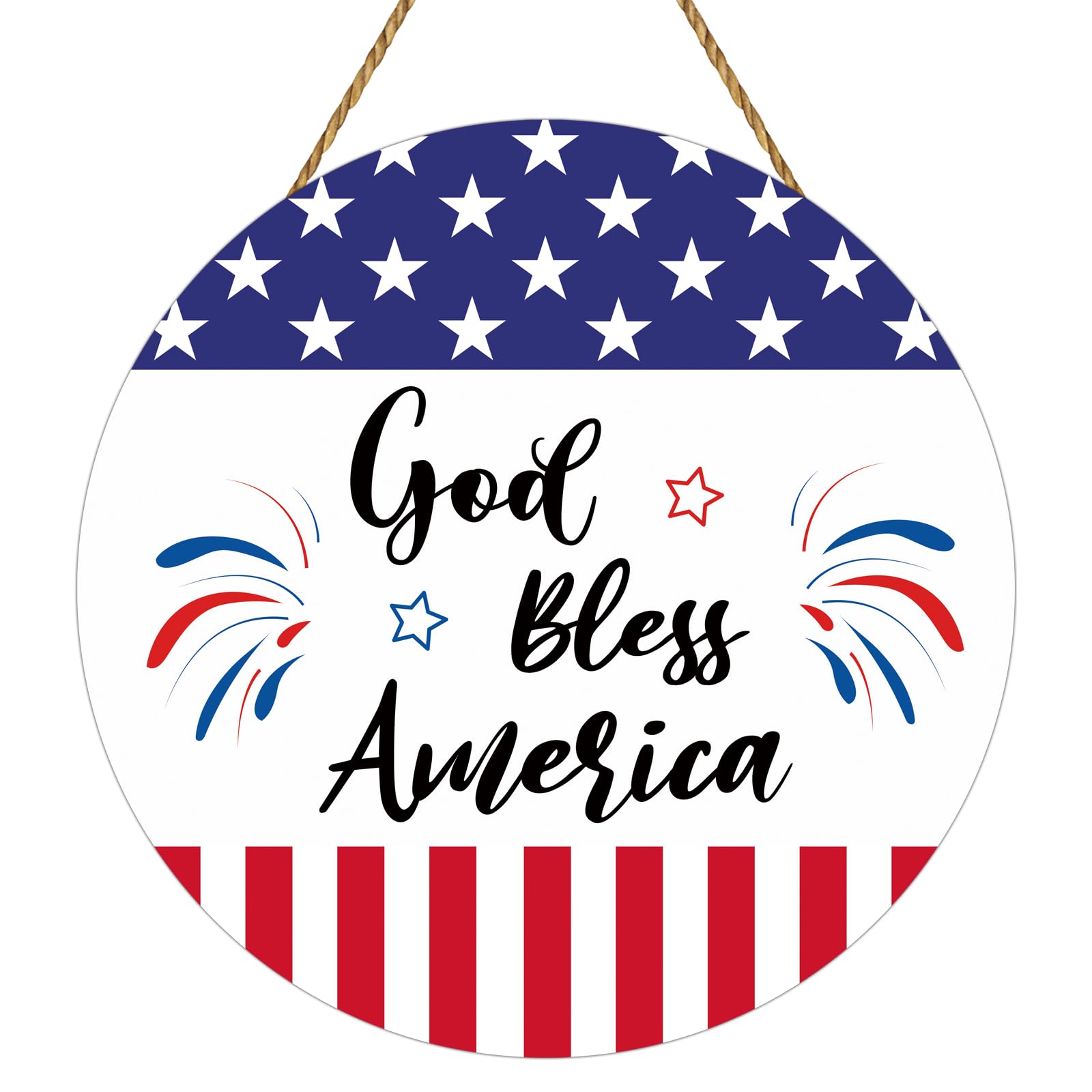 Patriotic Decorations 4th of July Wreaths for Front Door Red White and Blue Decorations Fireworks Wooden God Bless America Sign Door Decor for Fourth of July Memorial Day Porch Wall Indoor Home Decor