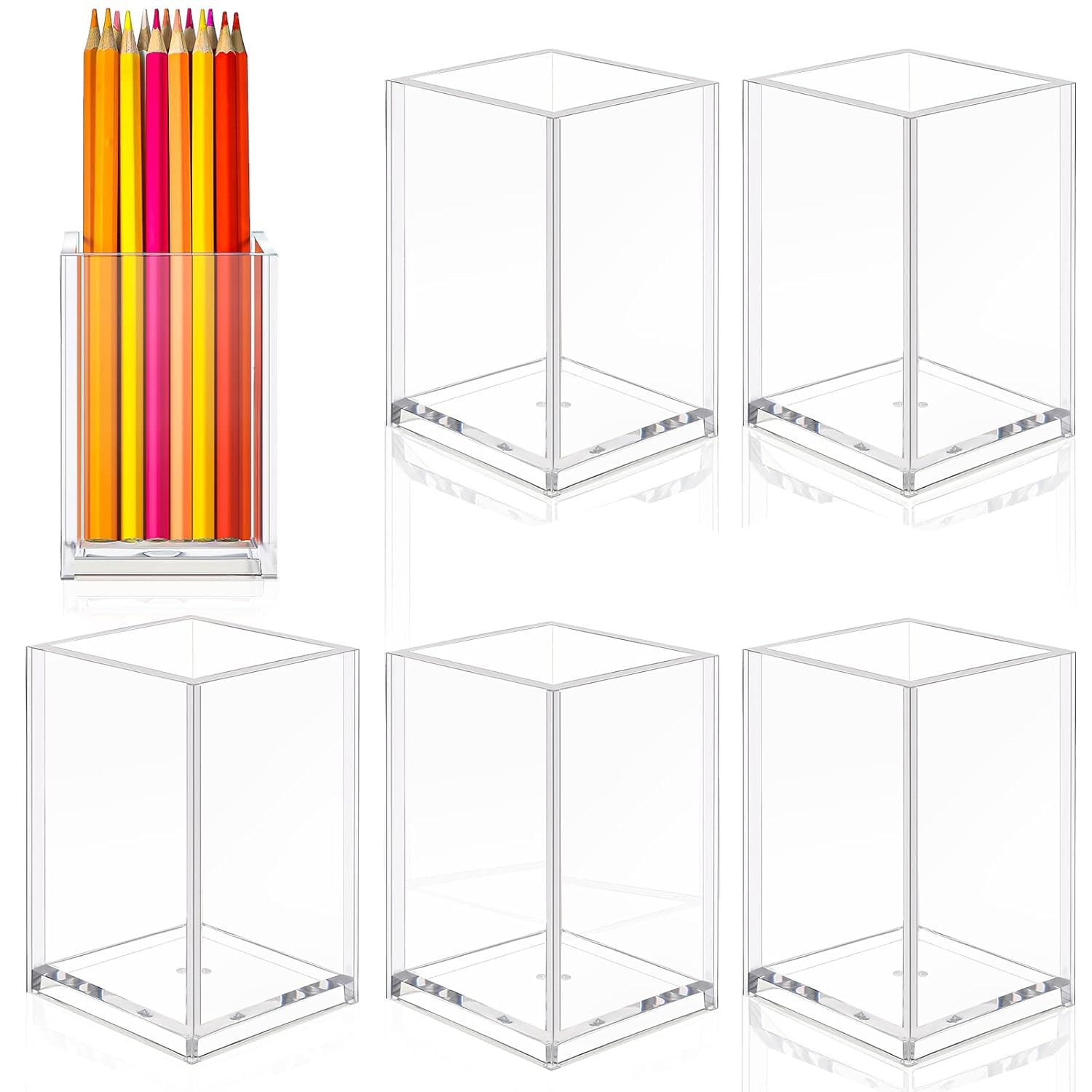 NIYANETAIL DIY 6 Pieces Clear Acrylic Pen Holder - Makeup Brush Holder, Transparent Desk Organizer for Home, Office, and School