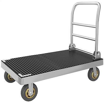 Platform Truck Cart, Foldable Push Cart Dolly Large Flatbed w/ Rubber Mat and 6'' Wheels, 2200LBS Capacity Steel Heavy Duty Moving Platform Trucks Hand Cart for Groceries, Garage (41.3