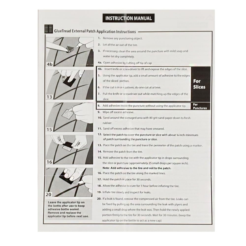 Kit de parche externo GlueTread para reparación de neumáticos, set de parches para reparación de grietas y pinchazos en la parte exterior del neumático, uso en offroad para camiones, tractores, ATV