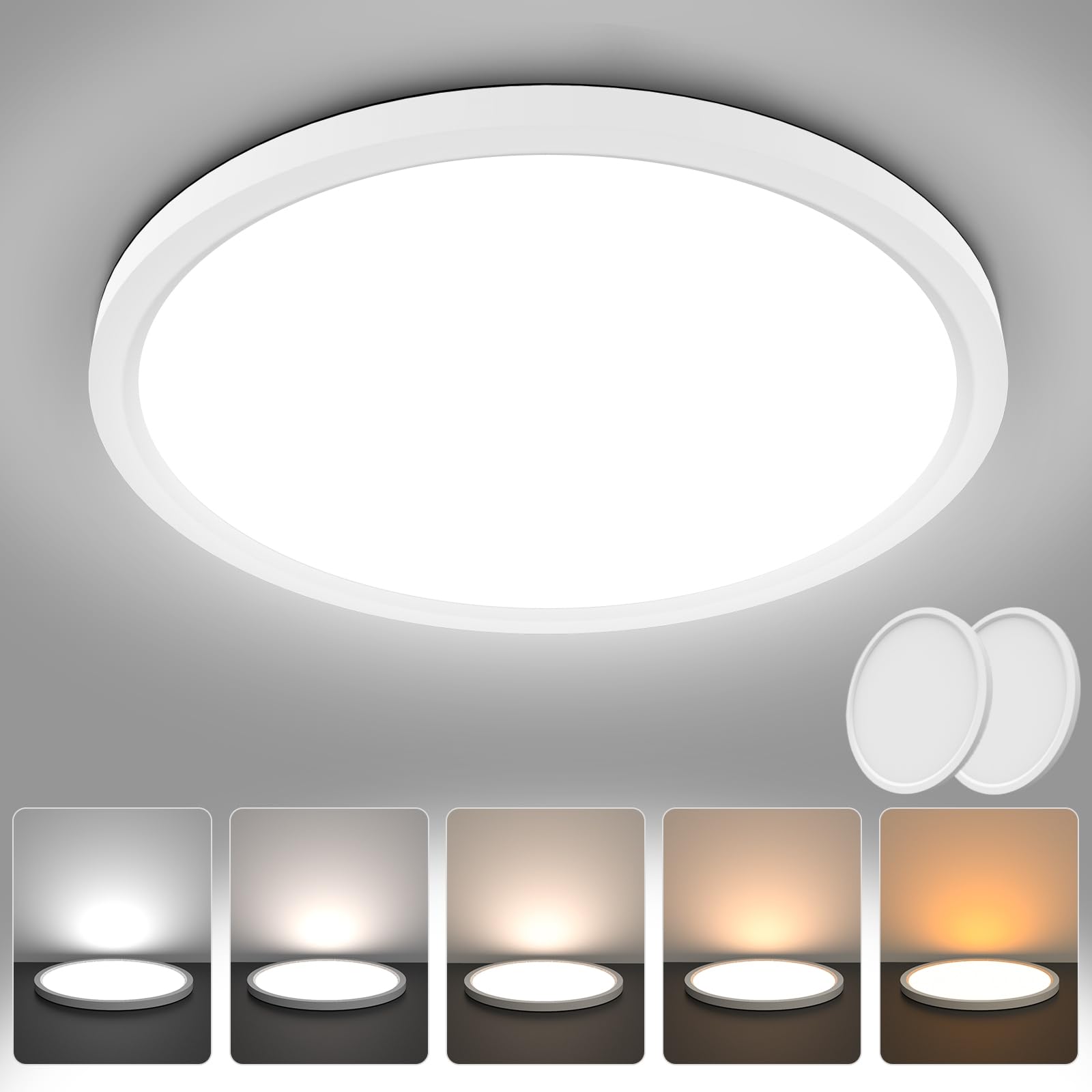 AVANLO 2 Stück LED Deckenleuchte Flach Ø30CM, Superhell 2400LM 24W Deckenlampe Wohnzimmer, 5 Farbtemperaturen Ultra Dünn Rund Küchenlampe für Schlafzimmer Balkon Flur Garage