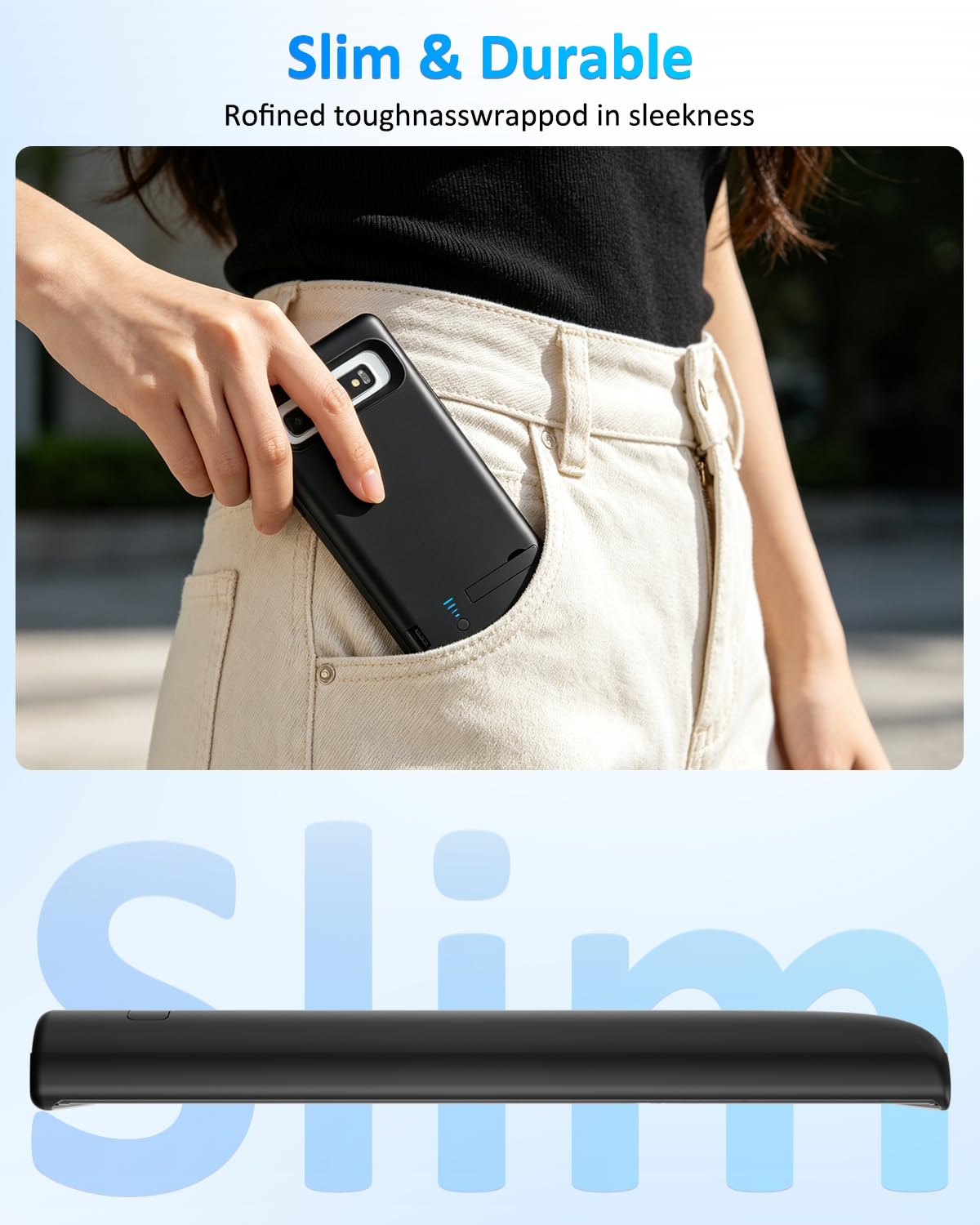 Coque de protection pour Samsung Galaxy S10 - 6000 mAh - Fin et rechargeable - Étui de chargement de batterie de secours - Coque de protection portable pour Samsung Galaxy S10 - Noir