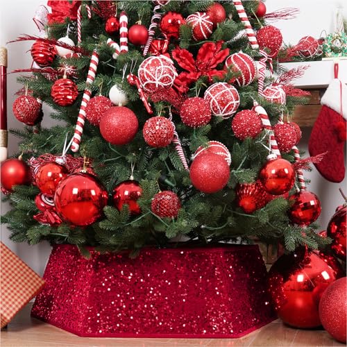 Red Christmas Tree Collars for Atificial Trees, 33.5 Inch Sparkling