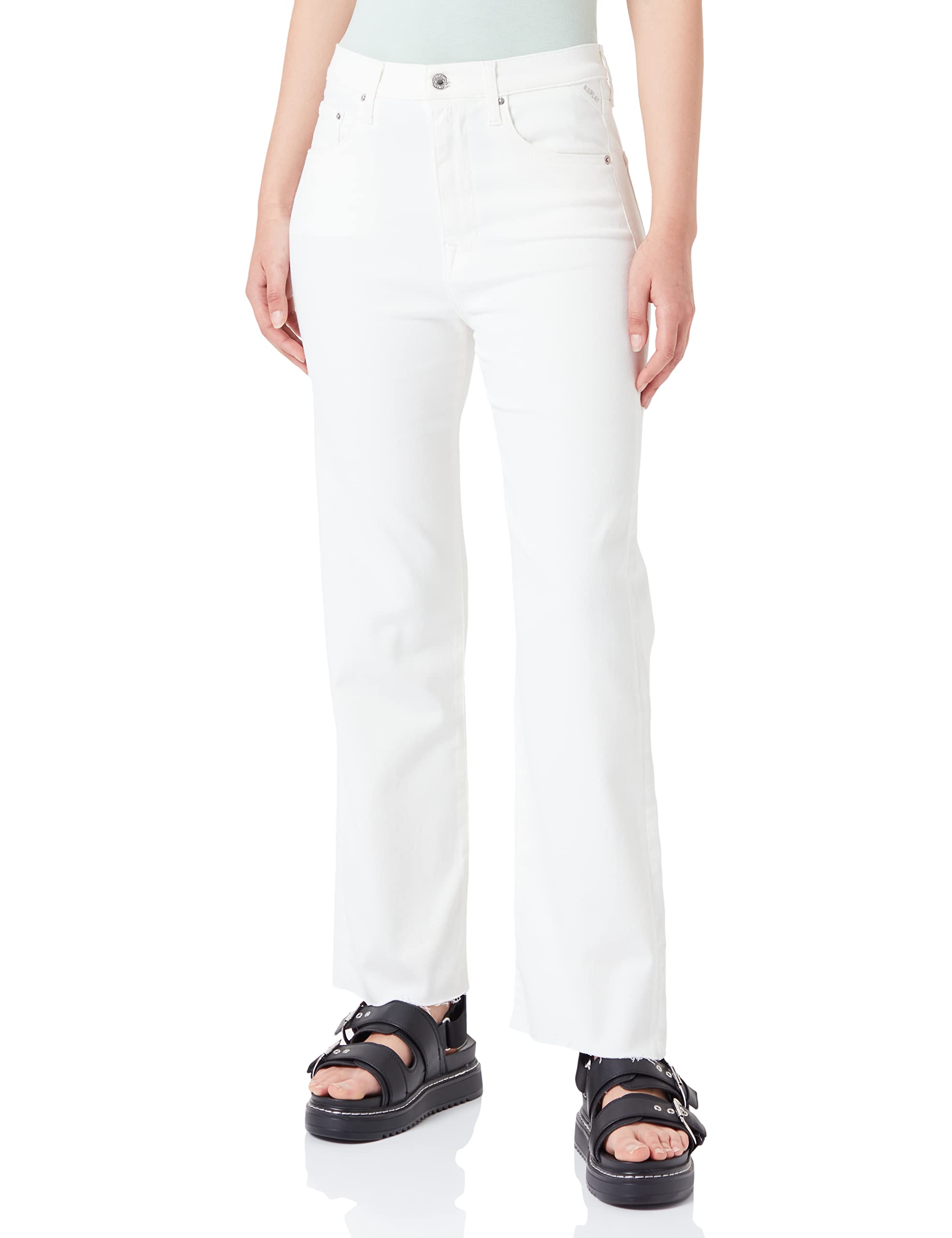 Replay Damen Jeans Reyne Straight-Fit, Natural White 100 (Weiß), 24W / 30L