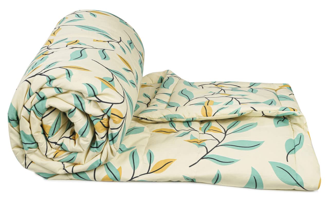 BSB HOME® 2nd Gen 220 GSM Microfiber Reversible AC Comforter/Blanket for Winter/Quilt/Duvets for King Size Double Bed (230X250 cm, Pastel Yellow & Green Leaf Printed)