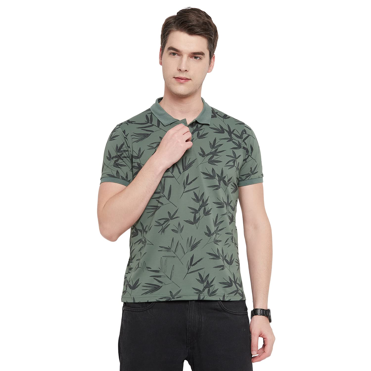 Men's Cotton Half Sleeves Printed Polo Neck T-shirt-T002-image-27