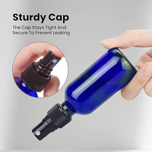 Miniatura 3 de Culinaire Paquete de 24 botellas de vidrio azul de 2 onzas con tapa con rociador y lapicera para vidrio dorada