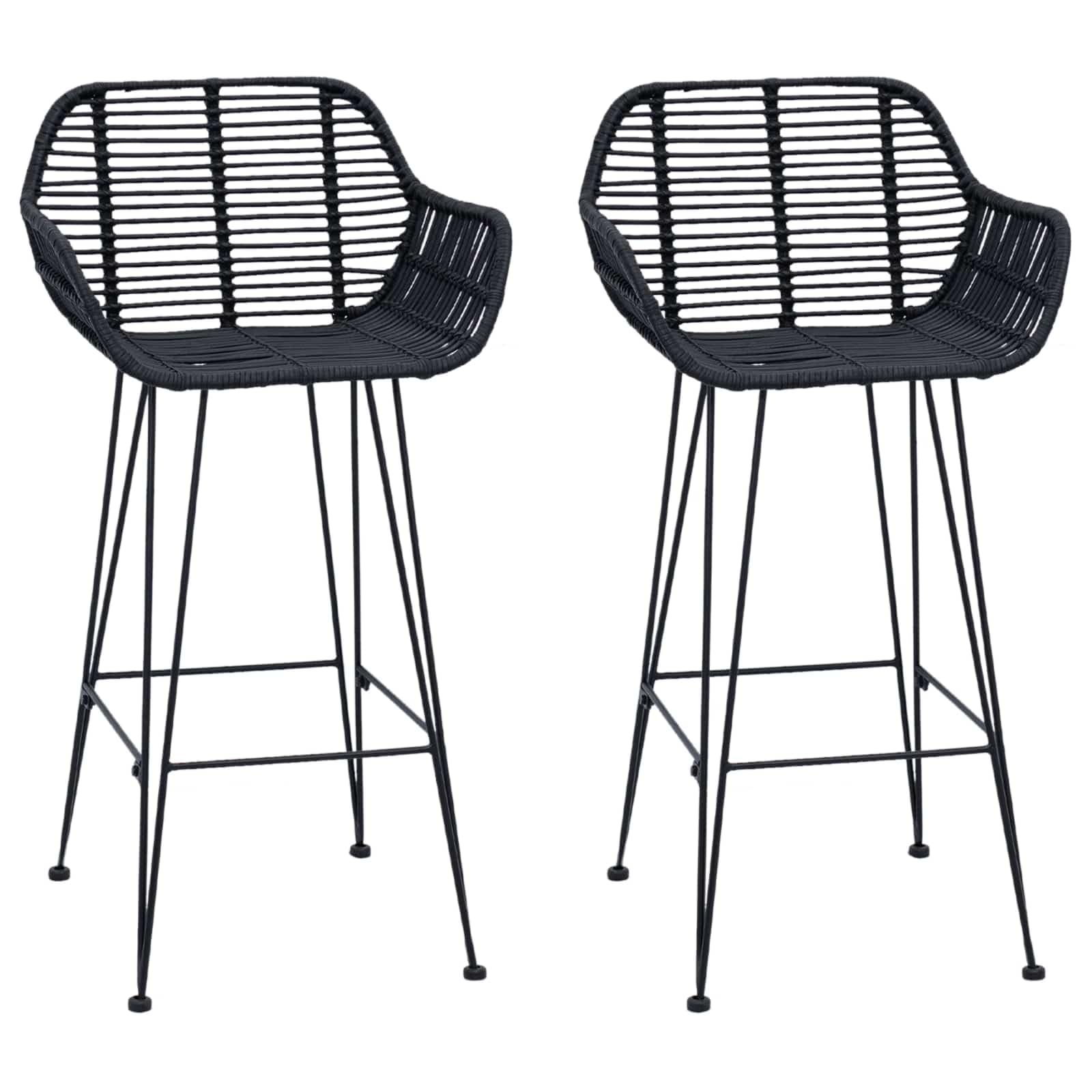 vidaXL Silla de Bar 2 uds. Negro 55 x 52 x 92 cm Ratan e Hierro