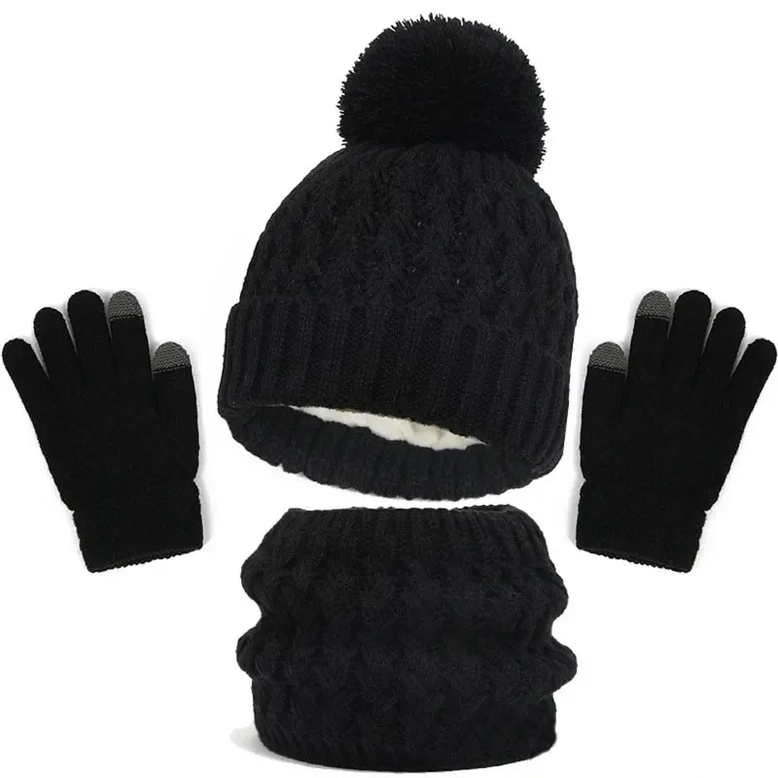 Set di cappello sciarpa e guanti per il freddo Set di cappello invernale lavorato a maglia 3 pezzi Set sciarpa calda guanti bambino per ragazzo ragazze cappello carino guanti vestito per bambini