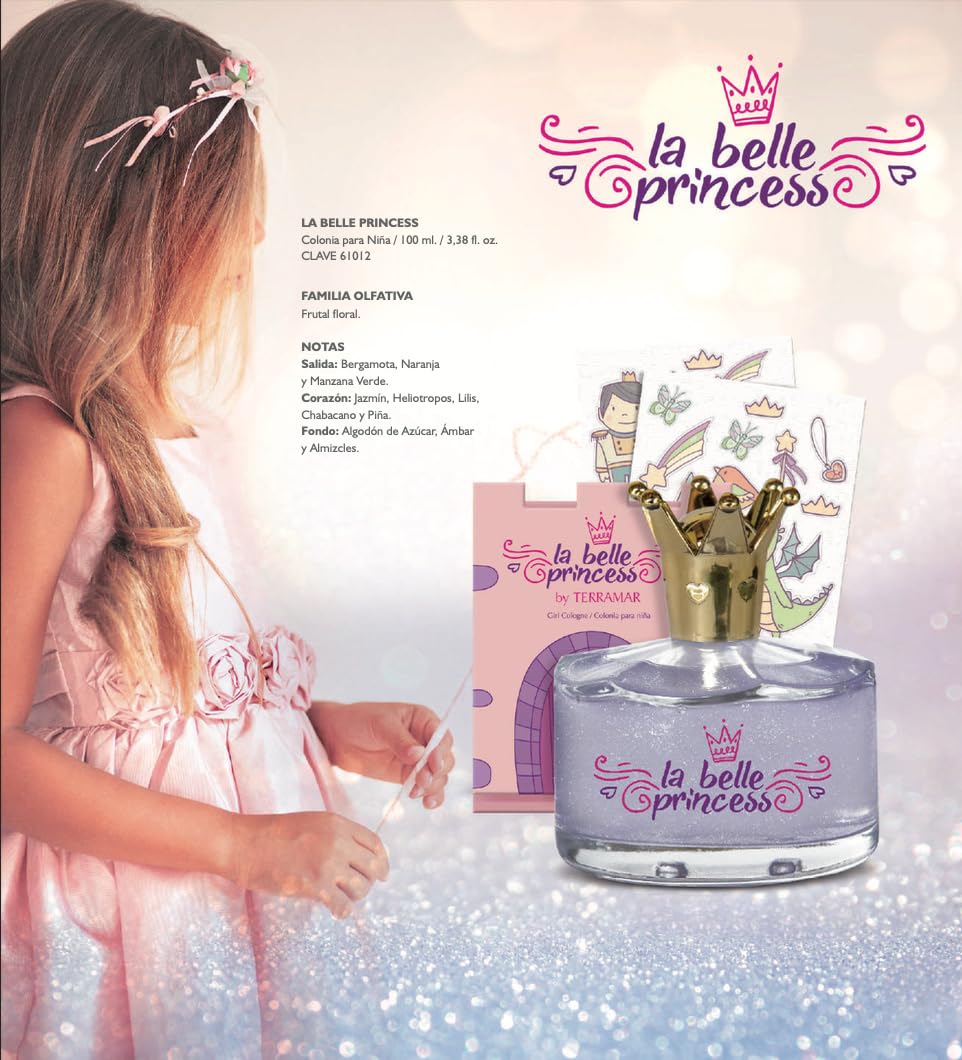 La Belle Princess by Terramar Girls' Cologne, 3.38 fl. oz., Fruity Floral Fragrance with Crown Cap