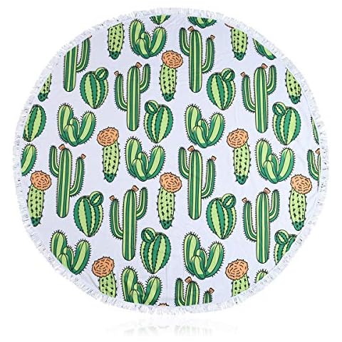MYS Collection Printed Beach Towel Large Throw Blanket - Quick Dry Pool Towel Summer Fun Round Oversized, Square Cover (Round - Cactus Light Green) Cover