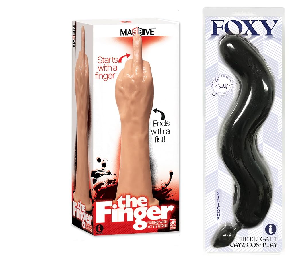 Amazon.com: Sex Toy Bundle of Massive The Finger Fister Dildo and Icon  Brands Soft Fluffy Black Faux Fur Fox Tail with Silicone Butt Plug : Health  & Household