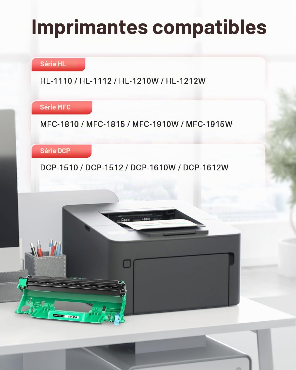 DR-1050 Tambour Compatible pour Brother DR1050 Tambour TN-1050 Toner pour MFC-1910W DCP-1612W DCP-1610W DCP-1510 MFC-1810 HL-1110 HL-1210W DCP-1512 HL-1212W HL-1112 (1 Pack)