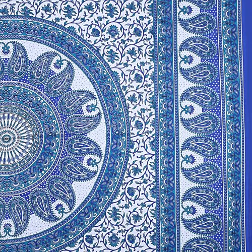 Image of Blend Floral Printed Bedsheet, Blue, Double Bed King Size