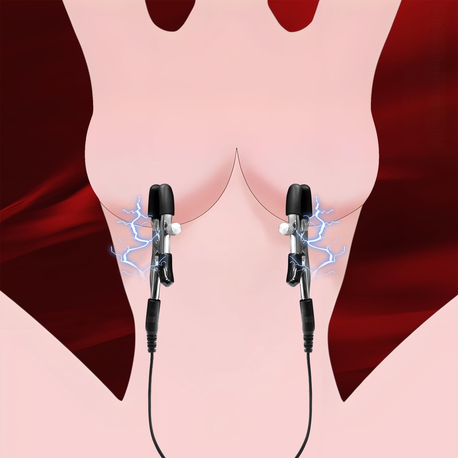 JANNSK Electric Shock Nipple Clip Chain, BDSM Nipple Clamps,Nipple Clitoral Clamps Stimulator Adjustable Adult Sex Toy