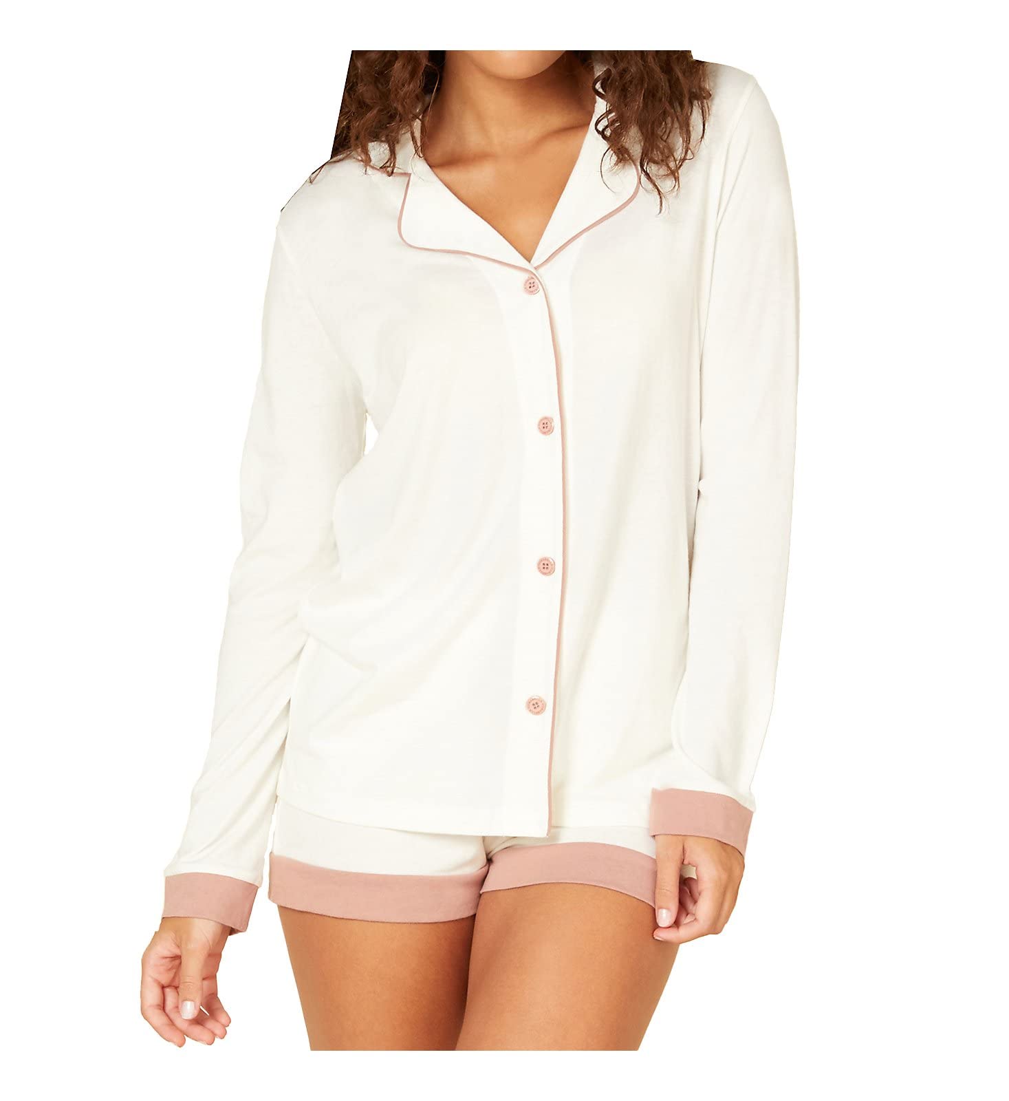 Cosabella Women's Bella Long Sleeve Top & Boxer Pajama Set, Moon Ivory/Mandorla, Large