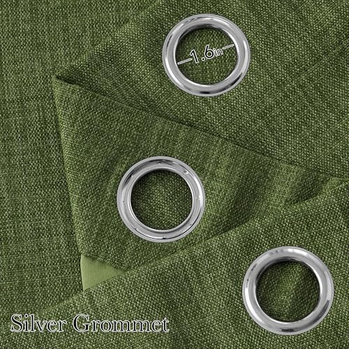 Image of NICETOWN Short Faux Linen Froest Green Blackout Curtains 63 inches Long for Kitchen - Privacy Panels for Living Room Bedroom, Modern Farmhouse Style Easy Care Grommet Top, 2 Panels, W42 by L63