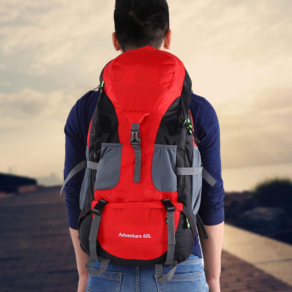 Bolsa de trekking de 50L, Mochila deportiva a prueba de agua Senderismo Mountaintop Moto Ski Unisex Mochila(rojo) Montañismo Y Camping Paquete De Montañismo
