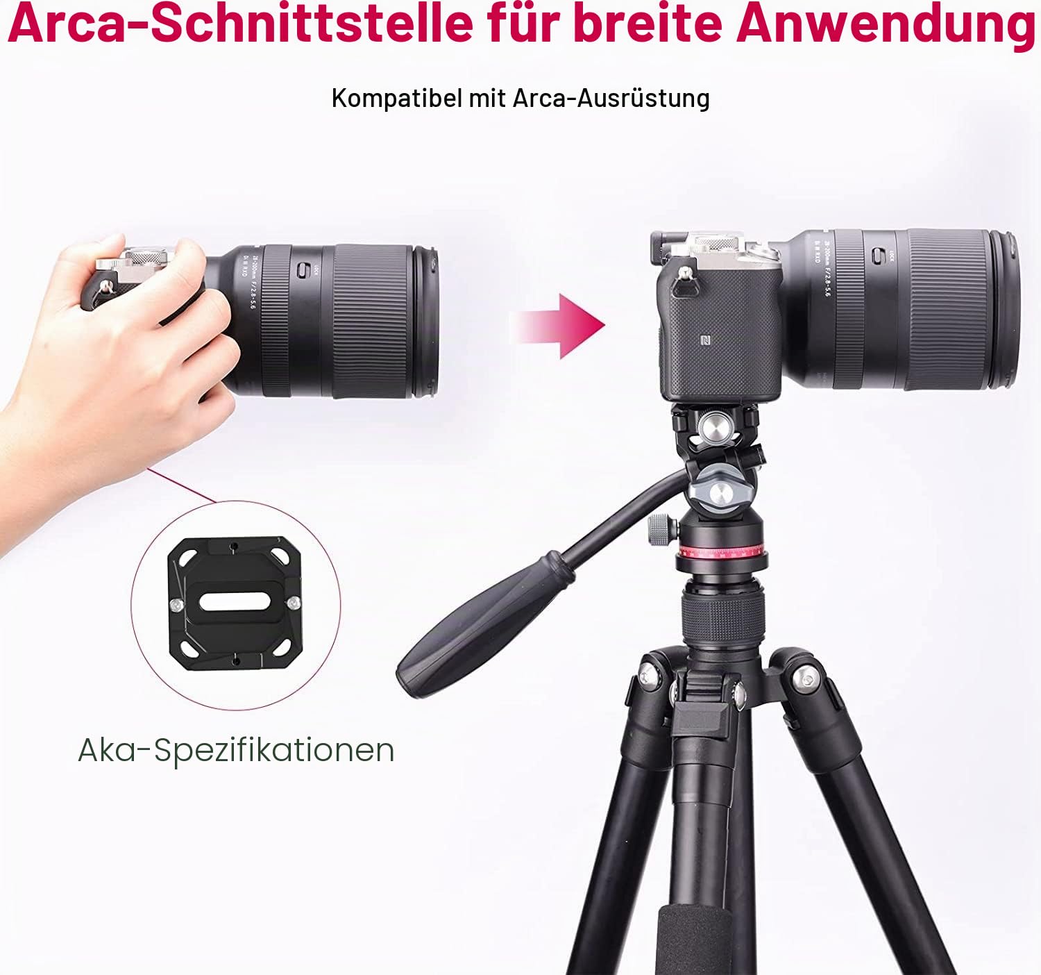 ULANZI U-190 Stativkopf Kamera Video Fluidkopf mit Arca Swiss Schnellwechselplatte Durchmesser 40mm Metall Schwenk-/Neigekopf Panorama Kugelkopf Belastung bis zu 3 kg