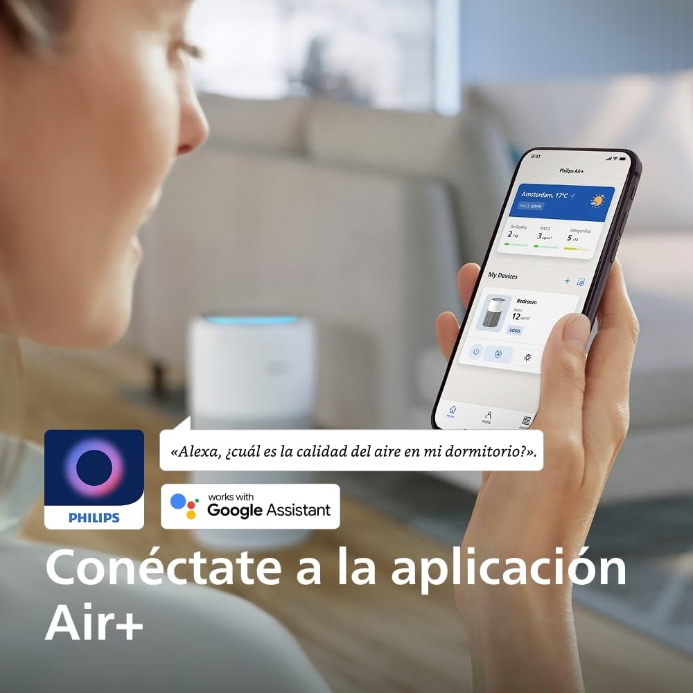 Philips Purificador de aire Serie 2200, HEPA NanoProtect + Filtro de carbón activo, CADR 400m³/h para 104m², Personas alérgicas, Ultra silencioso, Filtro inteligente y duradero (AC2210/10)