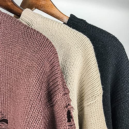 LifeHe Men's Ripped Sweater Pullover Oversized Distressed Knit Jumpers Tops4