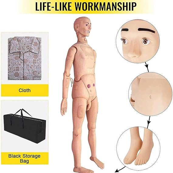 Training Manikin, 170 Cm Life Size Patient Care Manikin, Nursing Training Human Mannequin, CPR Dummy, Nursing Manikin, Trauma First Aid Simulator, for Patient Care Skills Training Teaching
