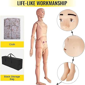 Training Manikin, 170 Cm Life Size Patient Care Manikin, Nursing Training Human Mannequin, CPR Dummy, Nursing Manikin, Trauma First Aid Simulator, for Patient Care Skills Training Teaching