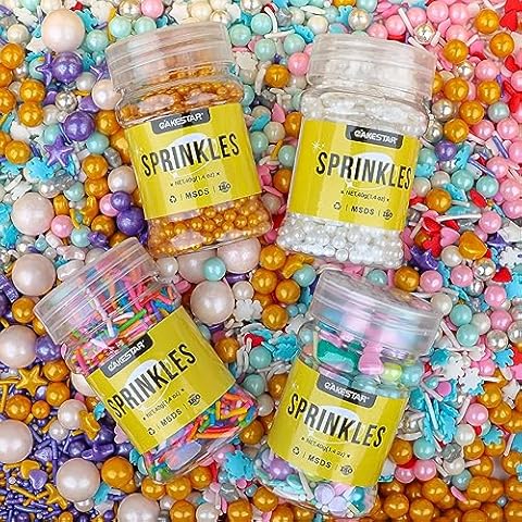 Cakestar 4 Packs Edible Sprinkles Mix, Assorted Dessert Sprinkles for Cake and Cookie Decorating, Rainbow Sprinkles for Baking, Party, Cupcake Toppers, 5.6 oz Cover