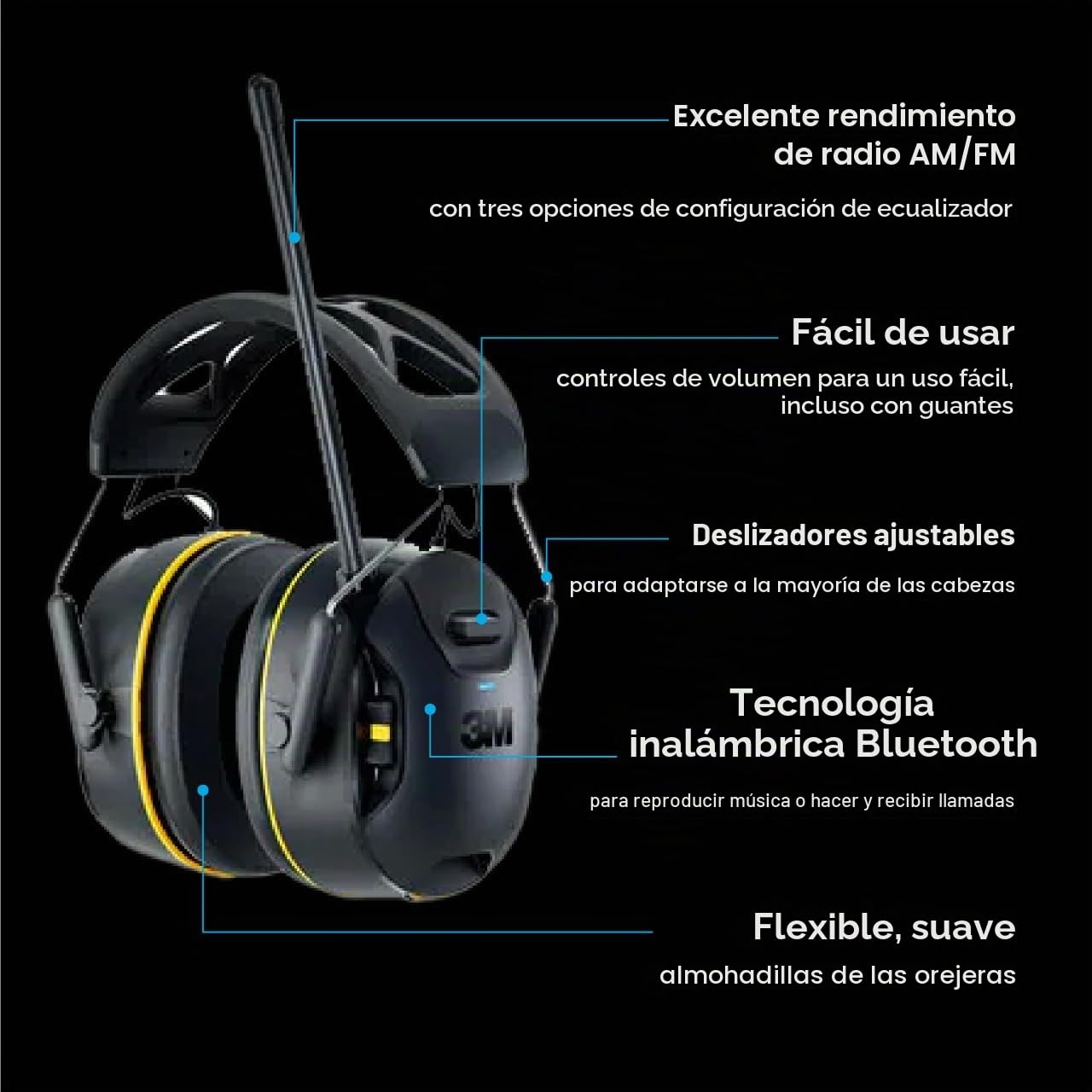 3M WorkTunes Connect + Protector auditivo inalámbrico AM/FM con tecnología Bluetooth, protección auditiva Bluetooth® con una clasificación de reducción de ruido de 26 dB